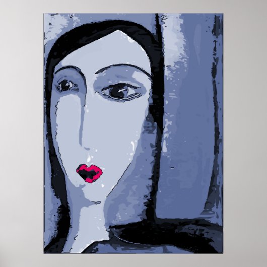 Mädchengesicht in Abstrakt Grau Poster (Vorne)
