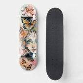 Mädchengesicht mit Monarchen-Schmetterlingen in Pa Skateboard (Vorderseite)