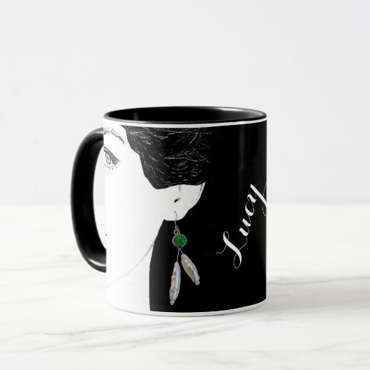 Mädchengesichtsname Lucy personalisierbare Blumenm Tasse (Vorderseite Links)