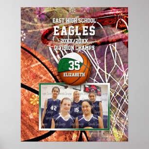 Mädchengrün-Weiß-Mannschaftsfarben Foto Basketball Poster