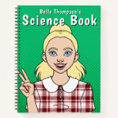 Mädchengrüner Cartoon Namensschule Notizblock (Vorderseite)