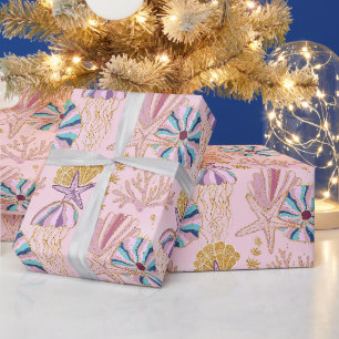 Mädchenhaft Baby Rosa Unter dem Meer Glitzernd Geschenkpapier