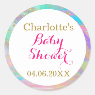 Mädchenhaft Baby Shower Farbiger Einhorn Gold Glit Runder Aufkleber