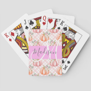 Mädchenhaft chic florale pinke Pfirsich-Kürbis-Mon Spielkarten