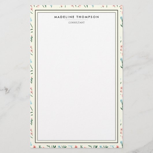 Mädchenhaft chic Pastell-Rosa Blau Blumen Muster Briefpapier (Vorderseite)