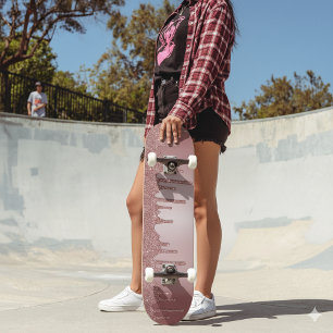 Mädchenhaft Coole Pink Roségold Glitter Tropfen Skateboard