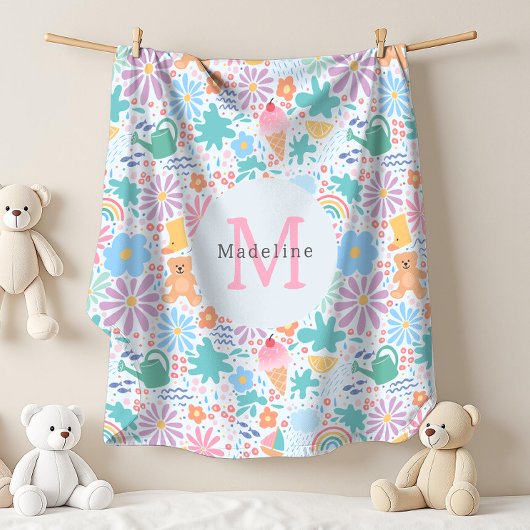 Mädchenhaft cooler Sommer-Splash-Blumen-Regenbogen Fleecedecke