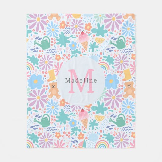 Mädchenhaft cooler Sommer-Splash-Blumen-Regenbogen Fleecedecke (Vorderseite)