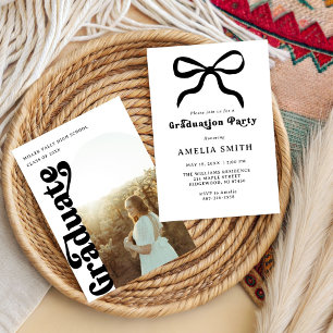 Mädchenhaft Elegante schwarze Schleife Chic Abschl Einladung