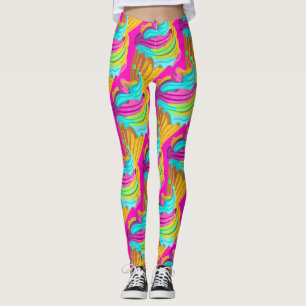 Mädchenhaft farbenfrohe Neon-Rosa-Eiscreme-Tüten Leggings
