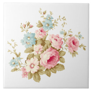 Mädchenhaft feminine rosa Vintage-Rosen Fliese