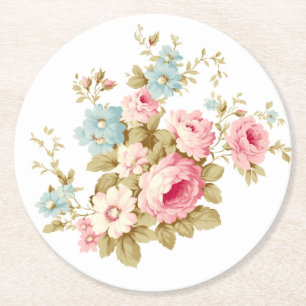 Mädchenhaft feminine rosa Vintage-Rosen Runder Pappuntersetzer