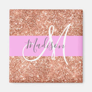Mädchenhaft Glamour Rosa Pfirsich Gold Glitter Mon Magnet