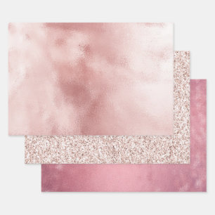 Mädchenhaft Glamourös Rosa Geburtstag Geschenkpapier Set