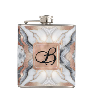 Mädchenhaft Glamourös Rose Gold Silber & Weiß Marm Flachmann