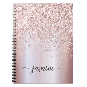 Mädchenhaft Glamourös Roségold Glitter Monogramm N Notizblock