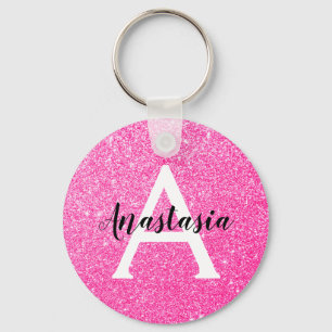 Mädchenhaft Glamouröses Rosa Glitter Funkeln Monog Schlüsselanhänger