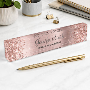 Mädchenhaft glänzendes Roségold-Faux-Foil Namensplakette