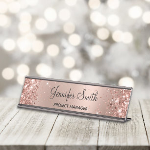 Mädchenhaft glänzendes Roségold Glamour-Gradient Schreibtischnamensplakette