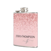 Mädchenhaft Glitter Blush Rosa Einfaches Monogramm Flachmann (Links)