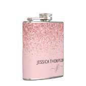Mädchenhaft Glitter Blush Rosa Einfaches Monogramm Flachmann (Rechts)