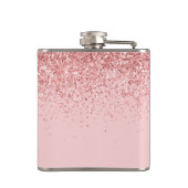 Mädchenhaft Glitter Blush Rosa Einfaches Monogramm Flachmann (Rückseite)