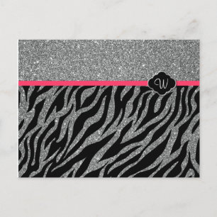 Mädchenhaft Glitzer Silber Rosa Zebra Fügen Sie Ih Postkarte