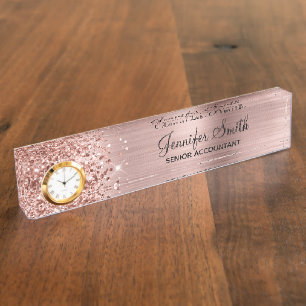 Mädchenhaft glitzernder Blush Roségold Glam Namensplakette
