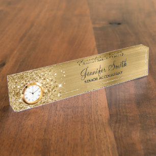 Mädchenhaft glitzernder Gold-Glamour Namensplakette