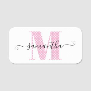 Mädchenhaft hellrosa und weiß gepunktetes Monogram Namensschild