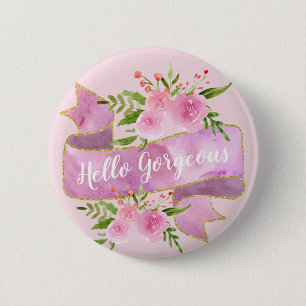 Mädchenhaft hübsche florale rosafarbene Hello Gorg Button