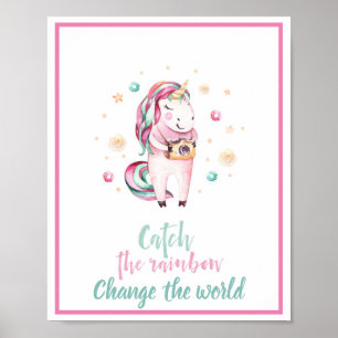 Mädchenhaft inspirativer rosa Einhorn Fang den Reg Poster