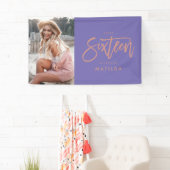 mädchenhaft lila Rose Gold 16. sechzehn Geburtstag Banner (Insitu)