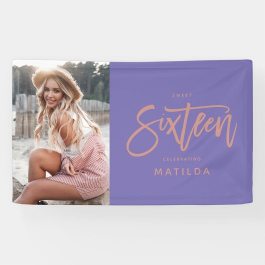 mädchenhaft lila Rose Gold 16. sechzehn Geburtstag Banner (Horizontal)