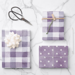 Mädchenhaft lila weiß kariert gestreift Geburtstag Geschenkpapier Set