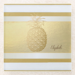 Mädchenhaft moderne Goldstreifen, Goldene Ananas Glasuntersetzer