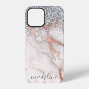 Mädchenhaft moderne Rose-Gold-Marmor-Blush-Glitter iPhone 12 Hülle