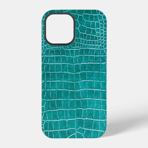 Mädchenhaft Pfau Blau Faux-Krokodilleder iPhone 12 Hülle