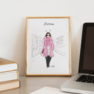 mädchenhaft rosa, bedruckbar, Modekizze, Poster