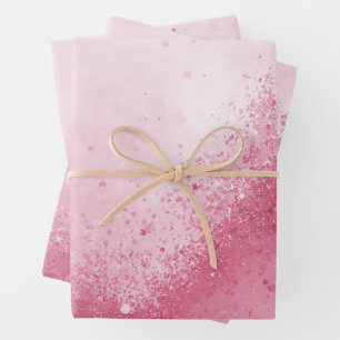 Mädchenhaft rosa feminine abstrakte Glitzerpuder Geschenkpapier Set