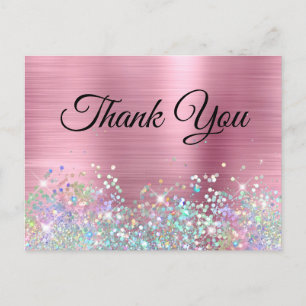 Mädchenhaft rosa Folien-Holo-Glitter Danke Postkarte