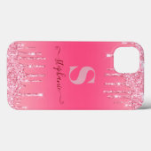 Mädchenhaft rosa funkelnde Glitter-Monogramm Case-Mate iPhone Hülle (Rückseite (Horizontal))