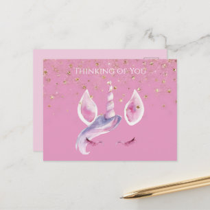 Mädchenhaft Rosa Gold Glitzer Konfetti Einhorn Ges Postkarte