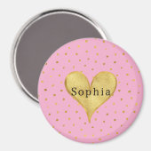 Mädchenhaft Rosa Gold Punkte Herz Magnet (Vorderseite/Rückseite)
