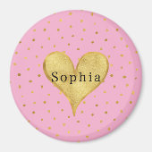 Mädchenhaft Rosa Gold Punkte Herz Magnet (Vorne)