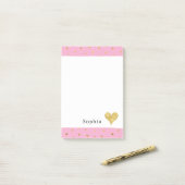 Mädchenhaft Rosa Gold Punkte Herz Post-it Klebezettel (Auf Schreibtisch)