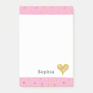 Mädchenhaft Rosa Gold Punkte Herz Post-it Klebezettel