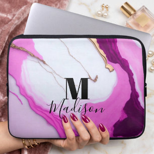 Mädchenhaft rosa goldene Tropfen weißer Marmor Mon Laptopschutzhülle