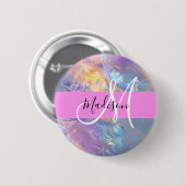 Mädchenhaft Rosa Holografischer Irisierender Monog Button (Vorne & Hinten)