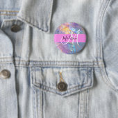Mädchenhaft Rosa Holografischer Irisierender Monog Button (Beispiel)